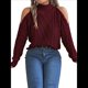 thumbnail image 3 of Suéteres de Mujer con Hombros Descubiertos, Otoño-Invierno 2025, Larga, Suave, Grueso, de Punto , Tops de Jersey. Vino Tinto S, 3 of 10