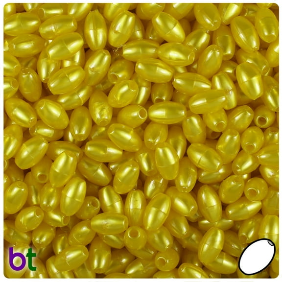 BeadTin Yellow Pearl 9mm Oat Plastic Beads (500pcs)