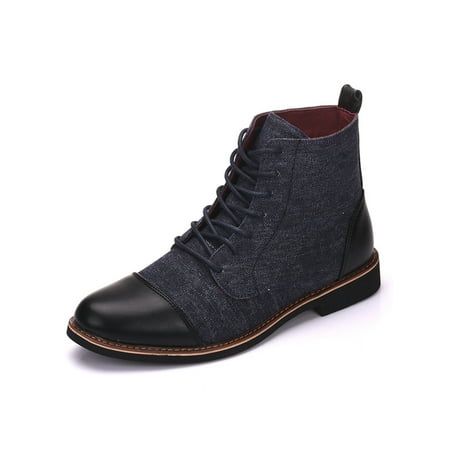 

Daeful Mens Comfortable Block Ankle Boot Outdoor Slip Resistant Winter Shoes Walking Patchwork Low-Heel Booties Blue 8