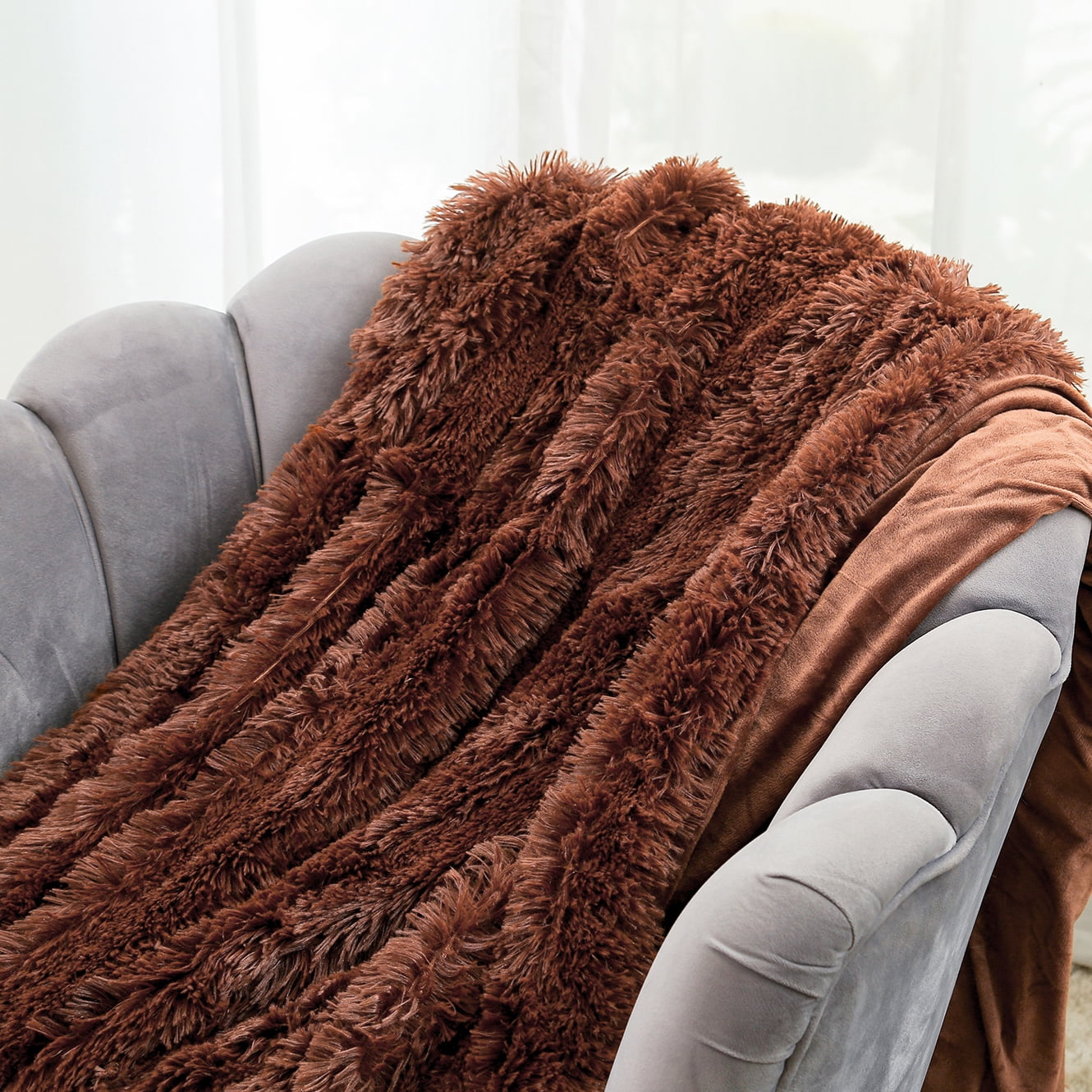 DONGPAI Decorative Soft Fluffy Faux Fur Throw Blanket Long Shaggy Cozy Furry Blanket Comfy Flannel Fuzzy Blanket for Bedroom Sofa Couch 31 x 47 Brown Walmart