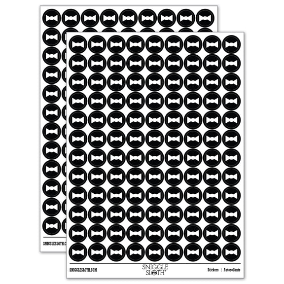 Bow Tie Solid 200  Round Stickers - Black - Gloss Finish - 0.50" Size