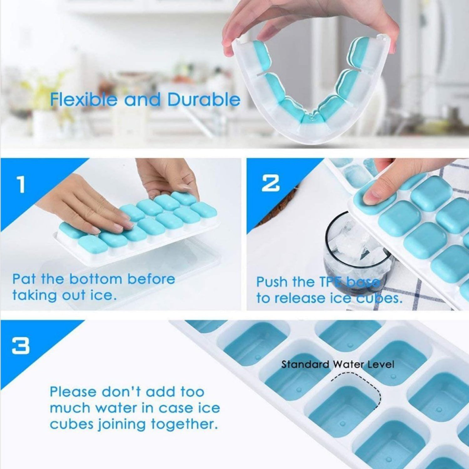 3 Pack Ice Cube Trays with Lids , Silicone Ice Cube Trays Flexible Easy  Release Small Square Ice Tray 111 Cavities Food Grade Stackable Ice Trays  for
