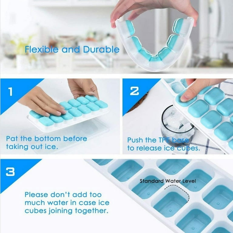 Ice Cube Trays - Easy Release Ice Trays for Freezer, Silicone Ice Cube Tray  with Lid 32Pcs Nugget Flexible Bottom Ice Tray with Storage Bins & Scoop