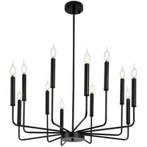 Vikaey Metal Black Chandelier, 12-Light Farmhouse Classic Candle Ceiling Hanging Light Fixture, Rustic Pendant Lighting for Kitchen Island, Dining Room, Living Room, Stair, UL Listed