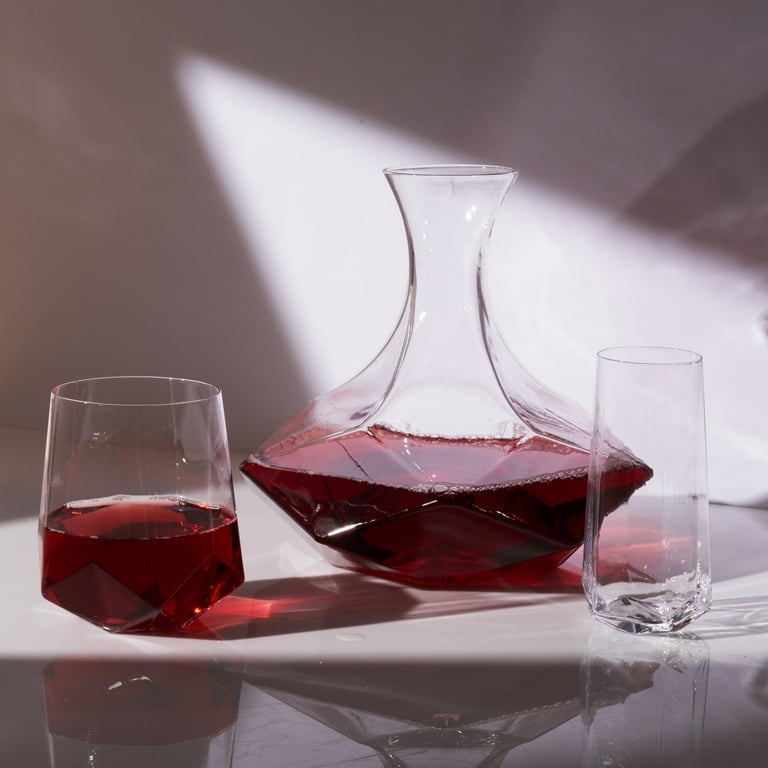 Viski Raye Faceted Crystal Wine Glasses Set of 2, No-Lead Premium Crystal  Clear Glass, Modern Stemless, Wine Glass Gift Set, 20