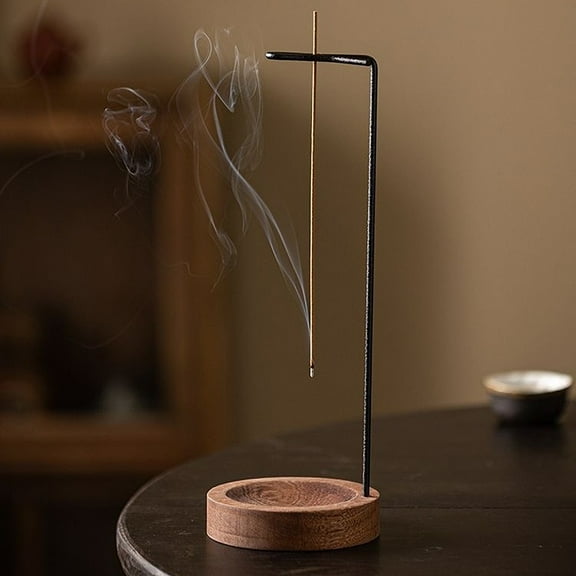 Xeyise Incense Stick Holder with Wooden Tray Brass Inverted Incense Burner Ash Catcher Home Office Meditation Yoga Relaxation Home Decoration Birthday Gift
