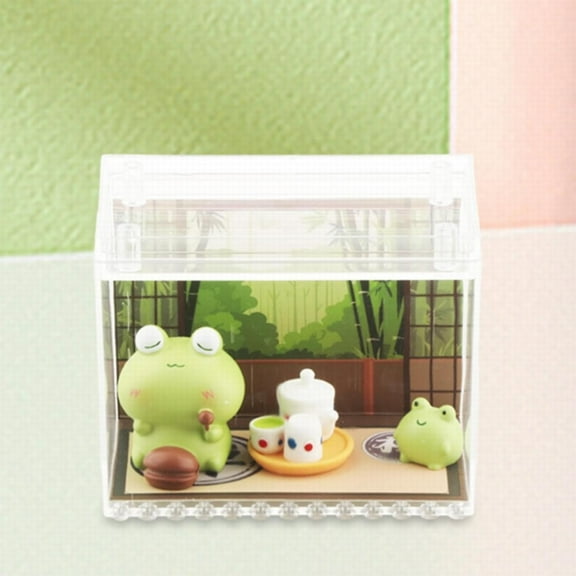 HmNPlay Miniature Frog Statue with Acrylic Box, Resin Animal Sculpture Table Centerpiece, Creative Home Desk Ornament for Birthday Gift, Bookshelf, Office Decor