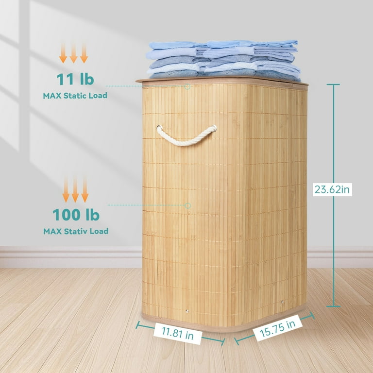 小物 traditionalwhetherwearFOLDINGBAMBOOMINI Mehoom 80L Foldable Bamboo Laundry Hamper, Lidded with Removable