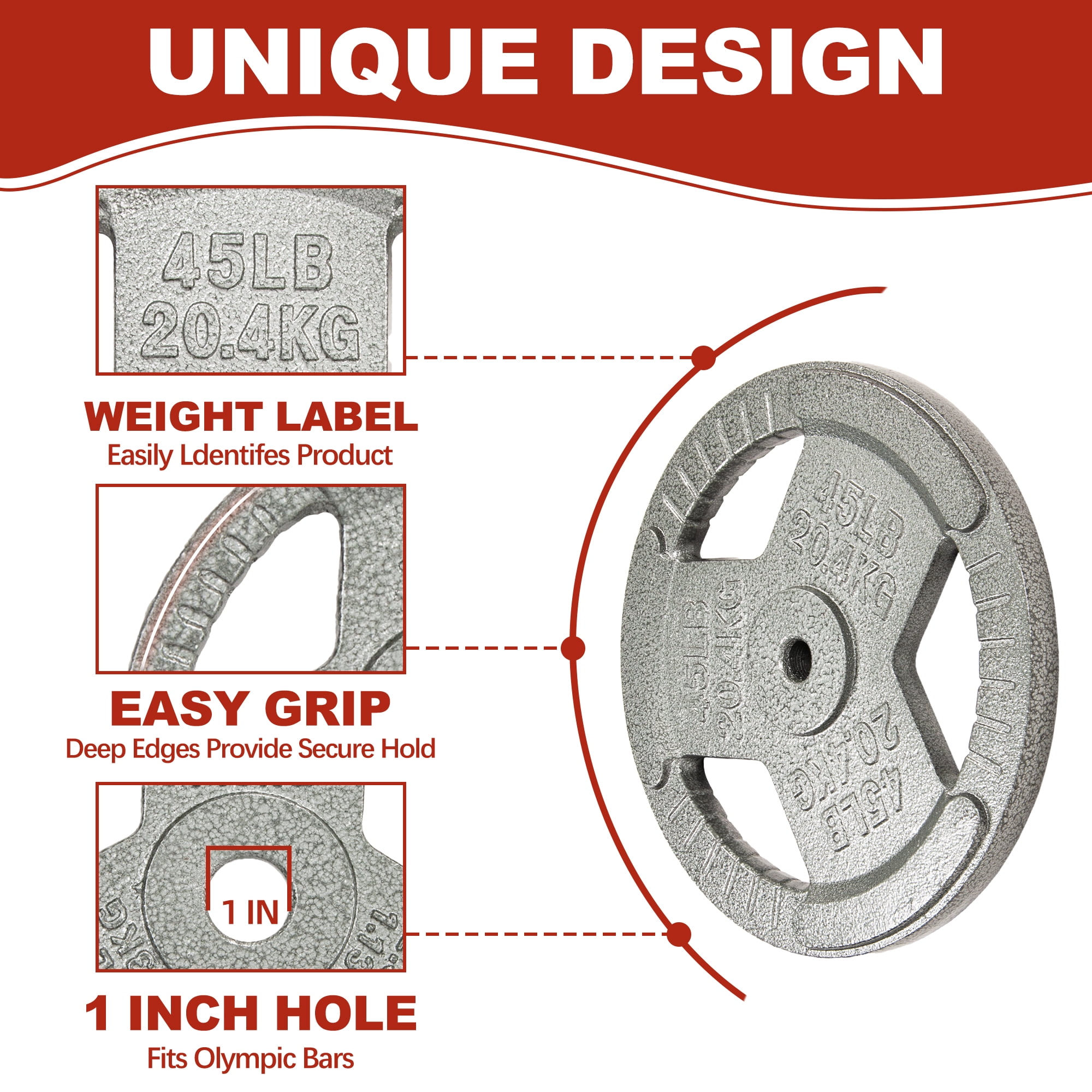 Signature Fitness 1-Inch Cast Iron Weight Plates – Standard Barbell Plates for Strength and Resistance Training, Multiple Sizes Available