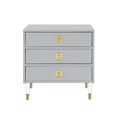 thumbnail image 3 of Sunniva Light Grey Side Table - 3 Drawers, High Gloss Finish, Acrylic Knob and Acrylic Leg with Gold Tip, 3 of 10