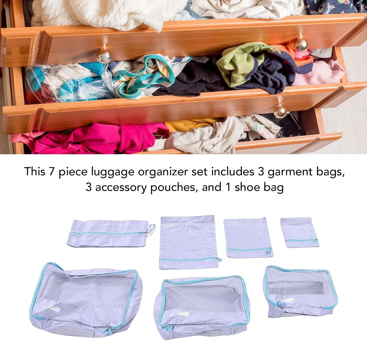 Packing Cubes For Travel, 7 Pack Anti Tear Space Saving Luggage Organizer Bags, For Suitcases
