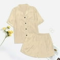 thumbnail image 4 of Fiaer,Satin Lightweight Pajamas Sets for Women,Women's Plus Size Short Sleeve Shirts with Short Shorts Lounge Outfits,Womens Loose Fit Sleepwear 2 Piece with Pockets,Ladies Comfy Pjs Yellow XL, 4 of 4