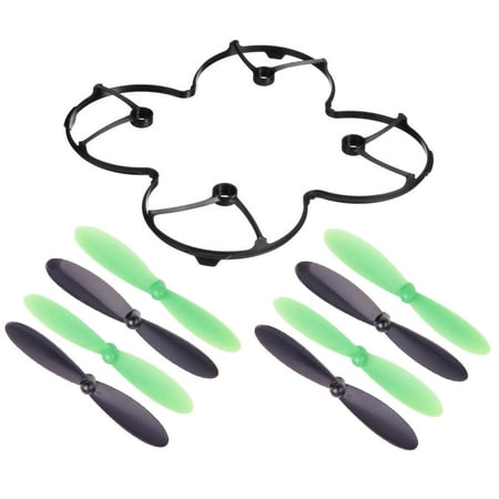 HobbyFlip Body Shield Guard and Black/Green Propellers Set of 4 Compatible with Hubsan X4 H107L