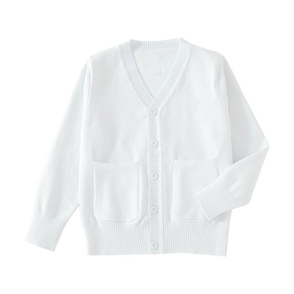 AUDeals Boys Girls Knit Cardigan V-Neck Long Sleeve Button Sweater Knitted Cotton School Uniform Preppy Fall Ribbed Sweater Jacket Tops (White, 13-14 Years)