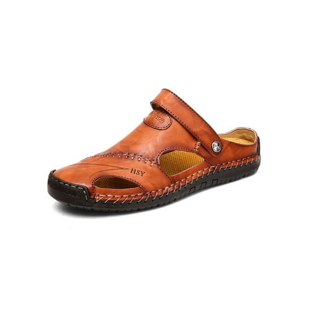 

Daeful Mens Slide Sandal Slip On Casual Shoes Closed Toe Sandals Men s Cutout Comfortable Beach Flats Shoe Dark Brown 10.5