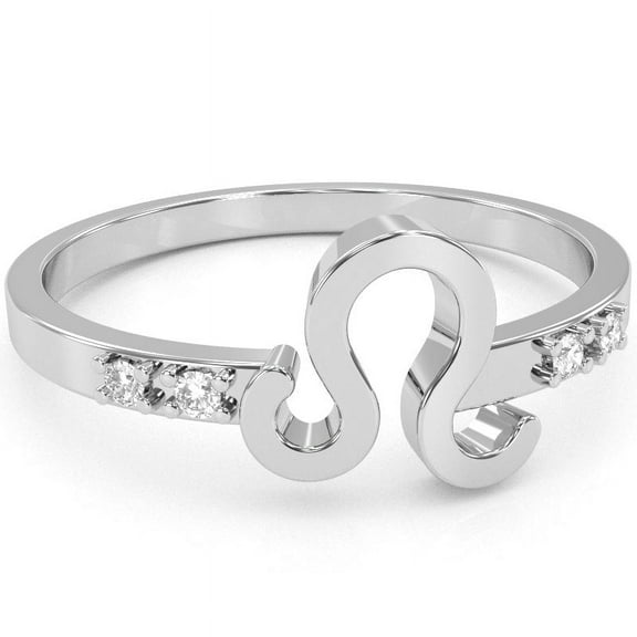 Leo Zodiac Sign Diamond Ring In Solid 14k White Gold