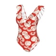 thumbnail image 4 of Yiaed Tomatoes Print Women's Ruffled One Piece Swimsuit V Neck Swimwear Slimming Monokini for Woman-Large, 4 of 8
