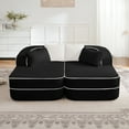 thumbnail image 3 of 77.2" Teddy Fabric No Assembly 32D High Density sponge Boneless Sofa,Fluffy Comfy Couch with double Chaises,Sleeper sofa,Contrast color design,Symmetrical aesthetics,for Living Room,Black, 3 of 5