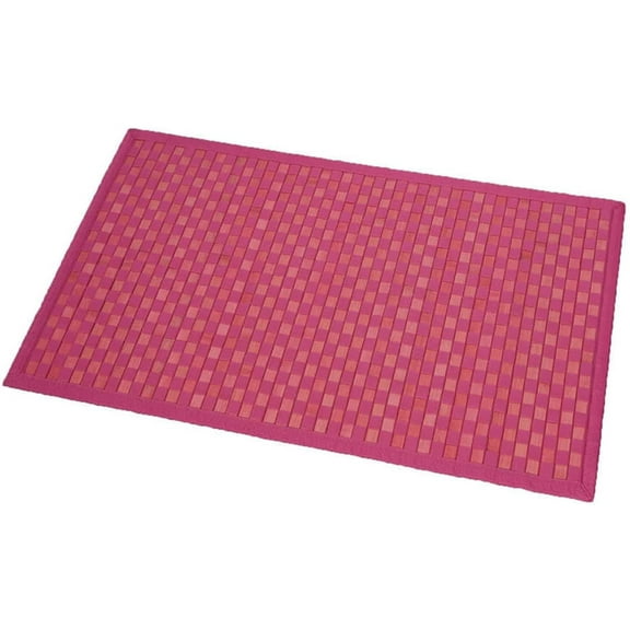 Evideco Bamboo Bath Mat with Checkerboard Pattern and Non-Slip Backing, Pink, 20"W X 31.5"L