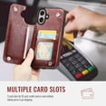 thumbnail image 4 of For iPhone 16 Wallet Case with Card Holder, PU Faux Leather Kickstand Card Slots Case, Double Magnetic Clasp and Durable Shockproof Cover, 4 of 8
