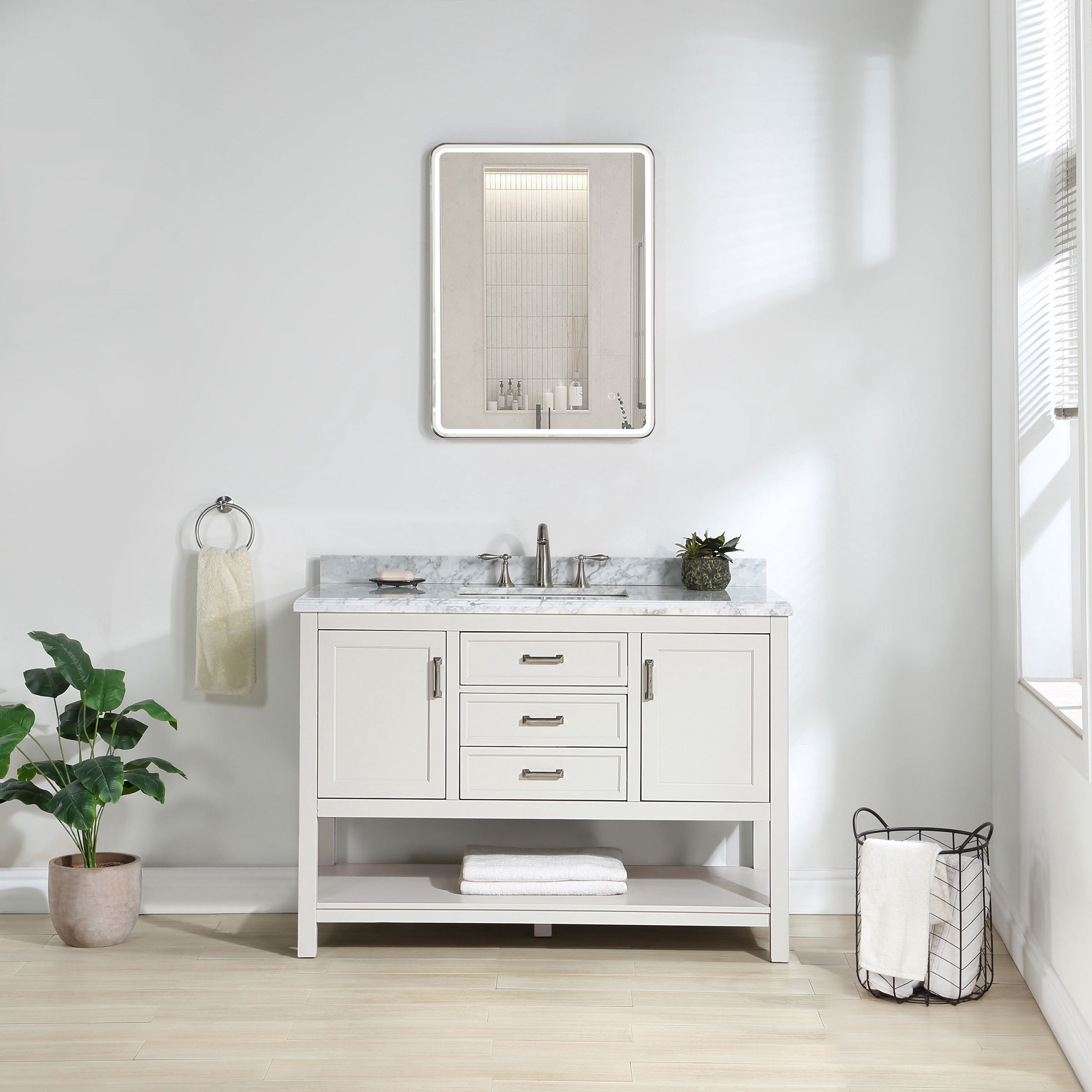 Furniture of America Freya 49" White Single Bathroom Vanity with White Carrera Marble Top and Undermount Sink