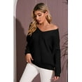 thumbnail image 2 of Women's Long Sleeve Criss Cross V Neck Knitted Sweater Backless Loose Jumper Sweaters, 2 of 6