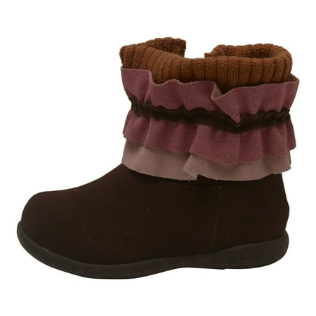 

Little Girls Brown Nubuck Leather Ruffle Collar Boots 7 Toddler