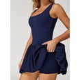 thumbnail image 2 of PISONIC Robe de Tennis et de Golf pour Femmes avec Soutien-Gorge Intégré, Short, Dos Nu, Encolure Carrée, Mini Jupe Bouffante, Robes Athlétiques avec Poches, 2 of 7