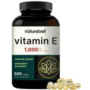NatureBell Vitamin E Oil Softgels, 1,000 IU Per Serving, 300 Pills | Essential Antioxidant Supplements, Easily Absorbed Form  Supports Skin, Heart, & Immune Health  Non-GMO
