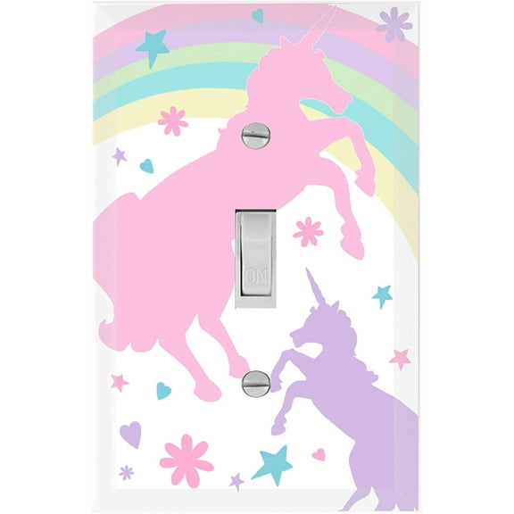 Pretty Pastel Unicorn Light Switch Cover Plate, Girls Bedroom Wall Decor