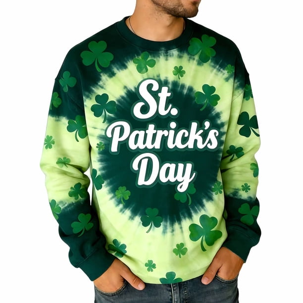 Camiseta de Cuello de Tripulación de Manga Larga de los Hombres de San Patricio Día de Impresión, sin Capucha
