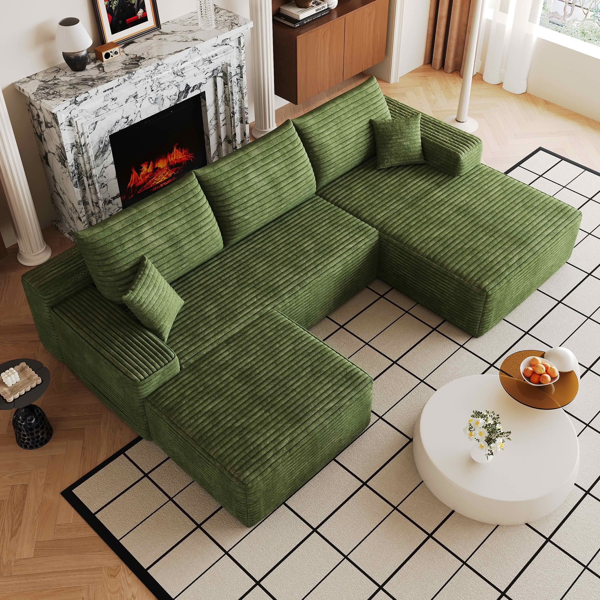 MAYEERTY 107 Inch L‑Shape Cloud Sectional Couch with Chaise, Modern Modular Deep‑Seat Sofa, Plush Corduroy Upholstered Couch, No Assembly Required for Living Room Bedroom Apartment