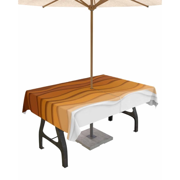 Fsddascl Orange Ombre Stripes Outdoor Tablecloth - 60x84 Inch Rectangle Dining Table Cover, Farmhouse Retro Abstract Waves Art Waterproof Outdoor Table Cloth with Umbrella Hole & Zipper for Patio