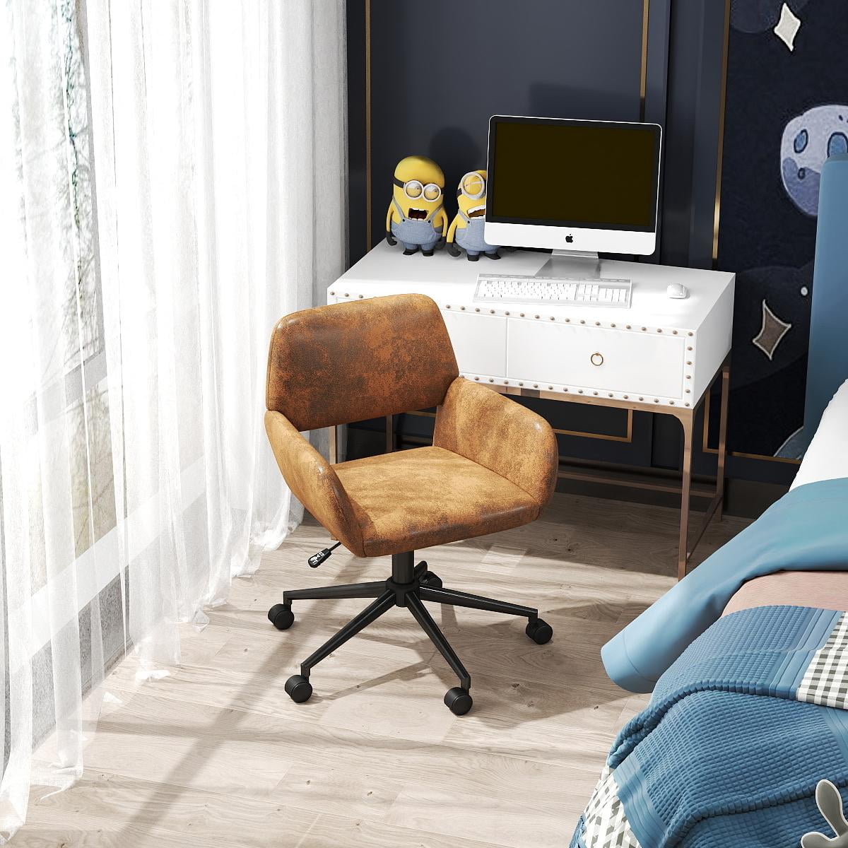 Homy Casa Desk Chair, Adjustable Task Office Chair with Faux Suede Upholstery, Ergonomic Backrest, Swivel, Brown