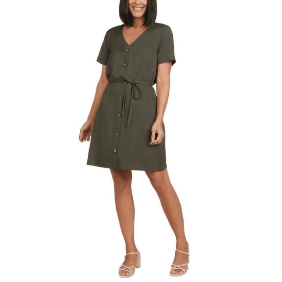 Matty M Ladies' Front Button Dress (Olive, Medium)