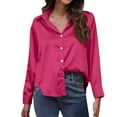 thumbnail image 2 of Admvng Women Blouses New Long Sleeve Lapel Button Solid Color Satin Casual Shirt S-2XL, 2 of 8