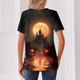 thumbnail image 6 of Domuza Halloween Shirts Women Casual V Neck Short Sleeve Holiday Henley T Shirt Fall Spooky Funny Graphics Vintage Button Tops-F XL, 6 of 6