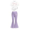 thumbnail image 3 of ZXLBBD Girls' Stylish Casual Outfit with Bow Print and Flared Leg Pants 2 Piece Toddler Comfy Loose Fit Daily Wear Clothes Sets,Purple,Size 9 Y-10 Y, 3 of 5