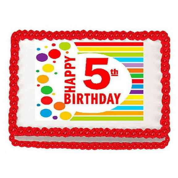 Happy 5th Birthday Edible PEEL N STICK Frosting Photo Image Cake Decoration Topper