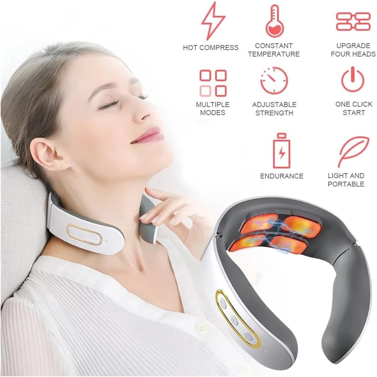 Neuropro Heated Neck Massager for Neuropathy, Triple Neck Relief Massager with 6 Vibration Modes & 9 Strength Levels, Electric Neck Wrap for Pain Relief,RD