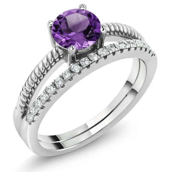 Gem Stone King 925 Sterling Silver Purple Amethyst Engagement Engagement Ring for Women (1.19 Cttw, Gemstone February Birthstone, Round 6MM, Size 9)