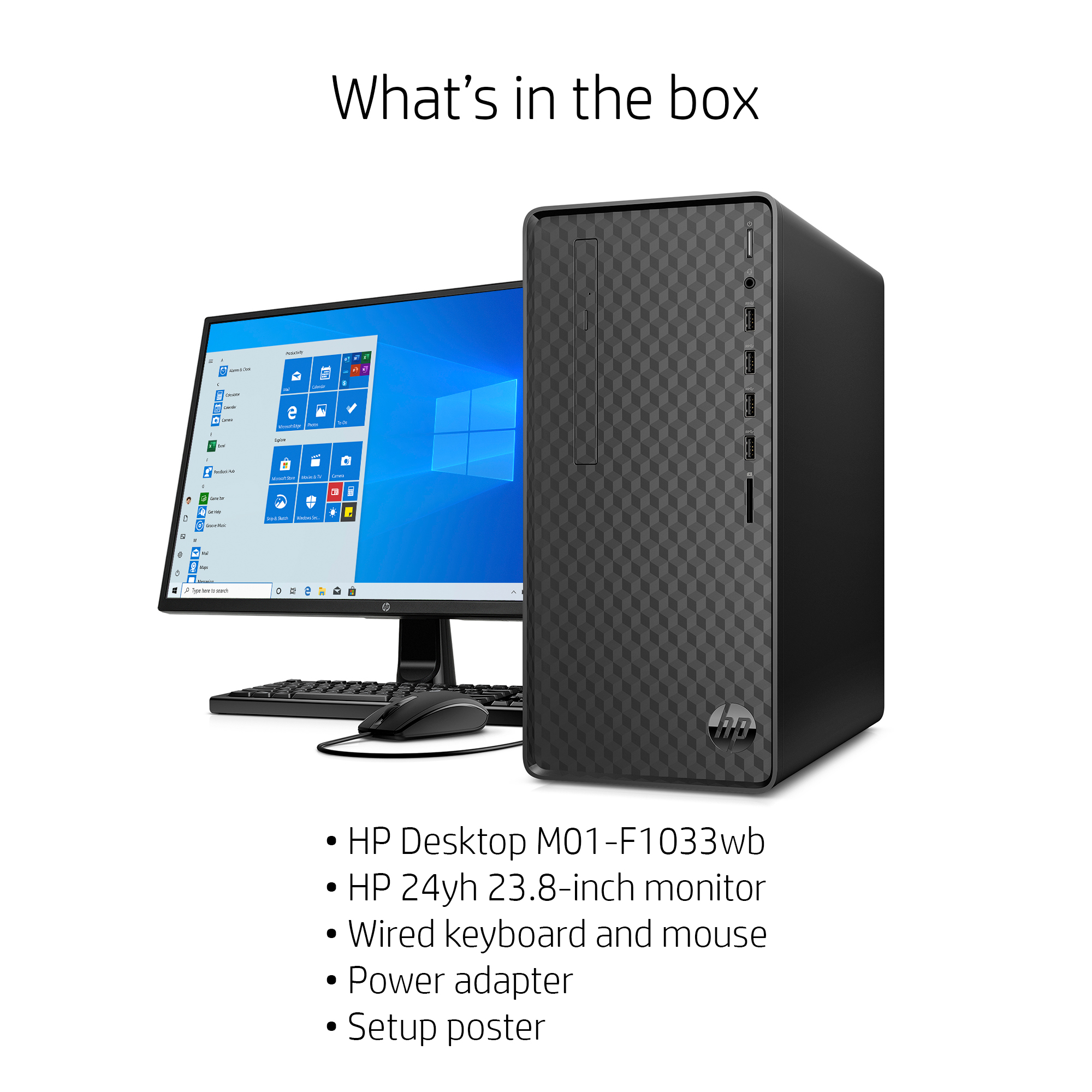 HP M01-F1033wb 23.8″ Desktop Computer, 10th Gen Core i3, 8GB RAM, 1TB HDD