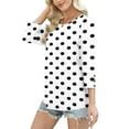 thumbnail image 4 of Dasayo Summer Ladies Tops and Blouses White 3/4 Sleeve Crewneck Polka Dot Buttons T-Shirt Women Blouses and Shirts L, 4 of 7