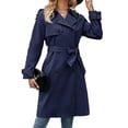 thumbnail image 3 of Double Breasted Spring Fall Women Solid Color Lapel Long Casual Trench Coat, 3 of 7