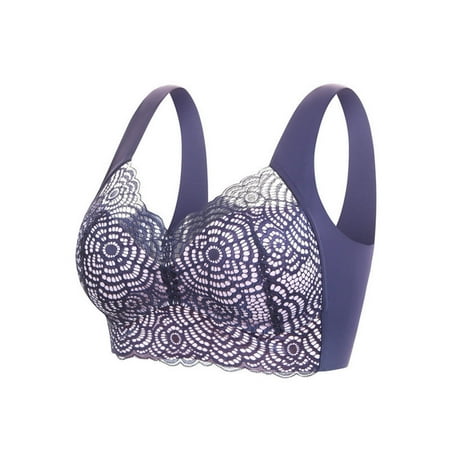 

Bigersell Soft Bra Ladies Seamless Comfortable No Underwire Lace Breathable Push-Up Bra Woman Underwear Big & Tall Size Sports Bra for Female Style 14383 Blue 40C