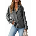thumbnail image 2 of Women's Denim Shirt Long Sleeve Button Down Shirt, V-Neck Chambray Blouse Top for Women, Casual Work Shirt Dark Gray S, 2 of 8
