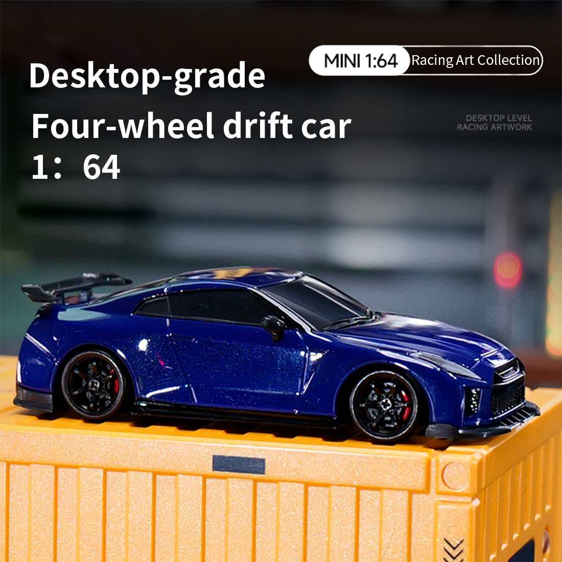 1/64 Scale RC Drift Car, 2.4G Quad Channel 4WD Desktop Mini Drift Car with Duplex Light Set, Proportional Control Type-C Fast Charging Gemstone Blue
