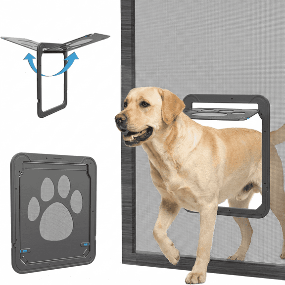VOLIVO Dog Door for Screen Door, Pet Screen Door with Auto-Close Magnetic Flap and Sliding Lock, 12.2" W x 14.1" H Opening Doggy Door for Medium Large Dog, Cats