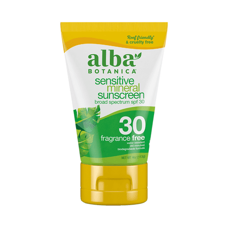 Alba Botanica Sensitive Mineral Sunscreen Lotion SPF 30, Fragrance Free, 4 oz