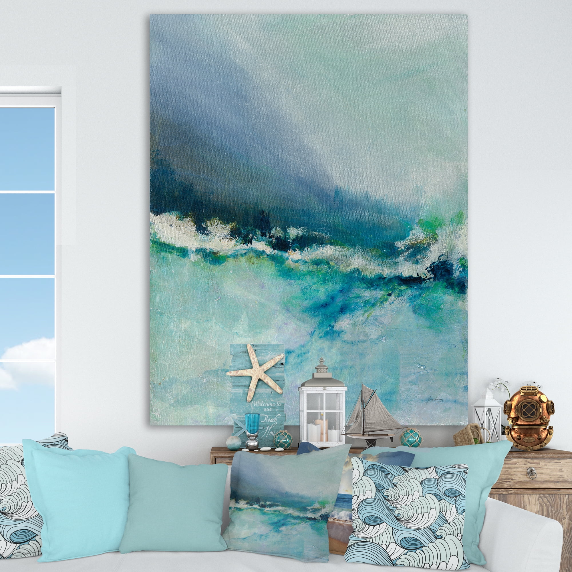 Designart 'Indigo Abstract Watercolor Blue' Nautical & Coastal Canvas Artwork